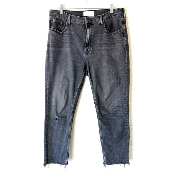 Everlane Antique Black High Rise Raw Hem Straight Leg Ankle Denim Jeans Size 32 - Picture 1 of 5